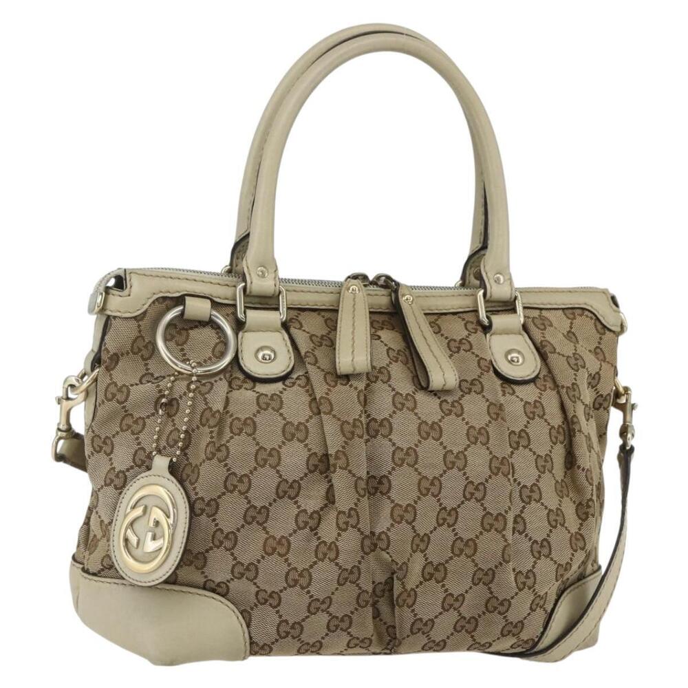 GUCCI GG Canvas Hand Bag 2way Beige Gold 247902 Auth 151442 - Picture 1 of 16